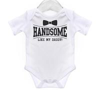 ART HUSTLE Handsome Like My Daddy Bow Tie Design Short Sleeve Bodysuit/Baby Grow for Baby Boy Or Girl (White, 3-6m)
