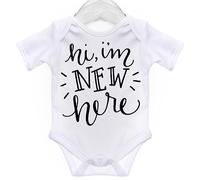 ART HUSTLE Hi, I'm New Here Short Sleeve Bodysuit/Baby Grow for Baby Boy Or Girl (White, 0-3m)