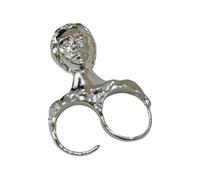 Art-Inspired Rings Jewelry Face Design Open Loop Alloy Accessory with Metallic Plated Finish for Daily Wear, Photo Looks Face Rings Jewelry Sculptural Accessory Double Loop Cocktail Art Vintage Party