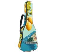 Art Italian Summer Coast Lemon Branch Pattern Guitar Bag, Padded Acoustic Guitar Case Backpack with Adjustable Shoulder Strap Pockets