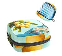 Art Italian Summer Coast Lemon Branch Pattern Sanitary Napkin Storage Bag, Large Menstrual Cup Pouch with Zipper, Period Pads Bag Store Panty Liners Tampons for Girls Women
