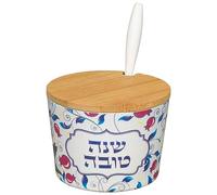 Art Judaica Bamboo Honey Dish for Rosh Hashanah, Pomegranate Design