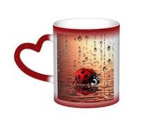 Art Ladybug Tracks Coffee Mug with Handle 11 Oz, Color Changing Cups In The Sky, Heat Sensitive Magic Funny Art Mug, Unique Coffee Tea Cup Porcelain Mugs Gift for Women Men Red