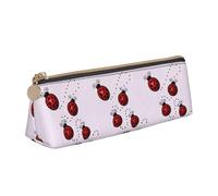 Art Ladybug Tracks Print Leather Pencil Case Stylish Pouch School Travel Makeup Organization Lightweight
