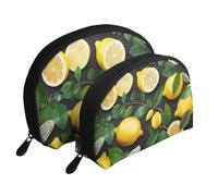 Art Lemon Pattern Printing Shell Makeup Bag Set 2-Piece Cosmetic Bags Portable Travel Makeup Storage Bag for Women Girls