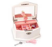Art Lins Elle Ballerina Music Jewelry Box with Lock, Wooden Keepsake Box with Wind Up Music Swan Lake, Small (White)