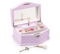 Art Lins Elle Ballerina Music Jewelry Box with Lock, Wooden Keepsake Box with Wind Up Music Swan Lake, Large (Lavender)