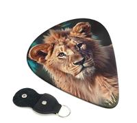 Art Lion Guitar Picks 6 Pcs, 0.71mm Thickness Celluloid Plectrum with Leather Picks Holder, Personalized Guitar Pick for Bass Electric Acoustic Guitars Lovers Gift