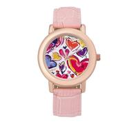 Art Love Heart Pattern Womens Leather Strap Elegant Lady Wrist Watches Casual Band Three-Hand Watch