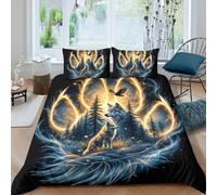Art Lover Wolf Duvet Cover Set Microfiber 3 Piece Bedding Set Forest Soft Bedding Set Colorful Lines Super king（260x220cm）