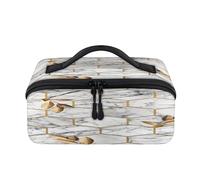 Art Marble Rhombus Leaves Travel Makeup Bag Portable Waterproof Pouch Open Flat Toiletry Bags Toiletries Cosmetics Traveling Organizer for Women Men