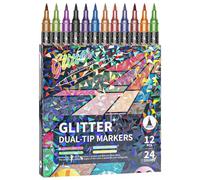 Art Markers - Precision Tips and Glitter Brush | Markers for Colouring and Drawing - for Scrapbooking, Notes, Illustrations, Sketches, Crafts and Kindergarten