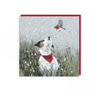 Art Marketing Charity Christmas Card Pack of 6 - Jack Russell Terrier and Robin - Flitter Finish - Christmas Card Multipack - In Aid of UK Charities