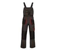 ART.MAS Classic Bib and Brace Overalls Dungarees, Durable Work Trousers, Triple Stitched Seams, S-3XL Size - Multipockets, Pocket For Knee Pads, 2 colors (32/34-50EU, Grey-Red)