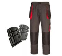 ART.MAS Classic Mens Multi Pocket Cargo Heavy Duty Pro Work Trousers, Triple Stitched Cordura Reinforcing Stress Points Knee Pad Pockets, Grey-Orange (36/38, with Knee Pads)