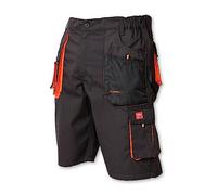 ART.MAS Classic Work Shorts for Men, Heavy-Duty 270g Canvas, Reinforced 600D Polyester Pockets, 8 Pockets, Durable, Comfortable, Workwear Summer Shorts (34/36, 52 EU, Grey-Orange)