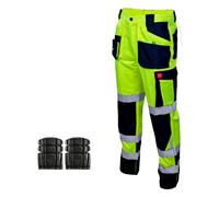 ART.MAS Hi-Vis Yellow Trousers for Men Work Pants Reflective Class 2 Hi-Vis Workwear ISO 20471 Comfortable Construction Highway Railway Maintenance Cargo Pockets (32/34 Inch - 50EU, with Knee Pads)