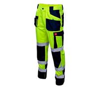 ART.MAS Hi-Vis Yellow Trousers for Men Work Pants Reflective Class 2 Visibility Workwear ISO 20471 Comfortable Construction Highway Railway Maintenance Cargo Pockets (32/34 Inch - 50EU, NO Knee Pads)