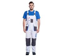 ART.MAS White Bib and Brace Dungaree Mens Multi-Pocket Cargo Heavy Duty Work Overalls, Triple Stitched Cordura Reinforcing Stress Points Knee Pad Pockets (32/34, NO kneepads)