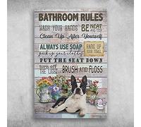 Art Metal Tin Sign Boston Terrier Bathroom Rules Canvas Poster Wall Hanging Home Room Decor Birthday Housewarming Wedding Gift Ready To Hang Bar Coffee Toilet Garage 12x16 Inch