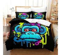 Art Monkey Teens Duvet Cover Ultra Soft Microfiber Comforter Cover Colourful Style Cool Style for Kids Children Bedding Set 3D Printed Quilt Cover Breathable Decorative Room King（220x240cm）