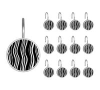 Art Monochrome Waves Pattern Bathroom Shower Curtain Hooks, 12 Pcs Stainless Steel Shower Curtain Hooks Rings for Bathroom Bedroom Curtains
