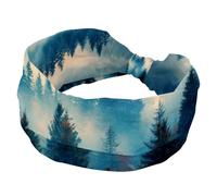 Art Mountain Landscape with Mysterious Fir Forest Stretchy Headbands for Women, Non-Slip Hair Bands Fashion Sports Turban for Yoga Workout Daily Use