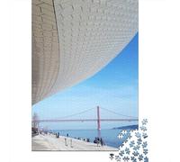 Art Museum Lisbon Bridge Travel Puzzle 1000 Pieces, Romantic City Break Scene, Interlocking Paper Pieces, Family Night Game for Home Décor Fans, 70x50cm/1000pcs