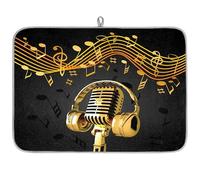 Art Music Note Microphone Microfibre Dish Drying Mat Absorbent Dish Drying Drainers Mats for Kitchen Spoon Glass Plate 45.7 x 60.9 cm