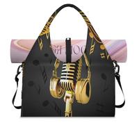 Art Music Note Microphone Sports Duffel Bag for Women Men Weekend Overnight Bag with Shoe Compartment Shoulder Tote Luggage Bag for Yoga Gym Travel