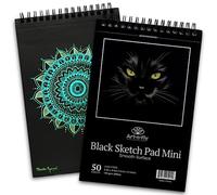 Art-n-Fly Black Sketch Pad Mini 5.5x8.5 2 Pack - Black Paper Sketchbook for Drawings, Perforated Edge on Spiral 100 Sheets Total - Art Sketch Book for Coloured Pencils, Graphite, Pastels & Gel Pens