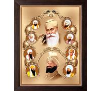 Art n Store All Ten Sikh Gurus Painting, HD Printed Decor & Religious Framed Picture for Home, Office, Gurudwara. (Small Size- 7 x 9 inch)