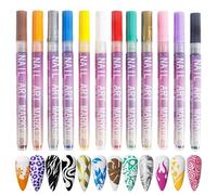 Art Nail Pens Set - 12 Colors Waterproof Manicure Painting Art Kit | Fine Tip Nail Point Dotting Liner Pen for Flowers, Butterflies Graffiti