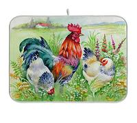 Art Nature Rooster in The Grass Large Dish Drying Mat Xl for Dishes Kitchen Accessories Counter Microfiber Rustic Farmhouse Cottage Dish Drainer Pad Heat Resistant Mat Decor 18x24 Inch
