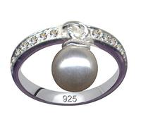 Art Nouveau 59080 Pearl Grey Silver Ring Finger Ring Real Silver 925 Zirconia White 55 Size 17.5 mm Pearl Love Emotion Symbol Extravagant White Clear Transparent, 925 sterling silver, zirconia