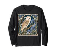 Art Nouveau Barn Owl Blue Iris Floral Design Long Sleeve T-Shirt