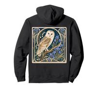 Art Nouveau Barn Owl Blue Iris Floral Design Pullover Hoodie