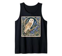 Art Nouveau Barn Owl Blue Iris Floral Design Tank Top