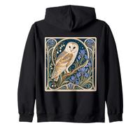 Art Nouveau Barn Owl Blue Iris Floral Design Zip Hoodie