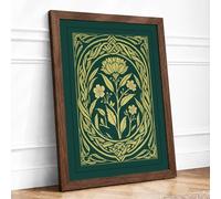 Art Nouveau Bloom Botanical Framed Wall Art Print A1 (84.1×59.4cm) Walnut, Wall Decor for Living Room, Bedroom, Office & Home, Ready to Hang, Art Gift