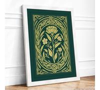 Art Nouveau Bloom Botanical Framed Wall Art Print A2 (59.4×42cm) White, Wall Decor for Living Room, Bedroom, Office & Home, Ready to Hang, Art Gift