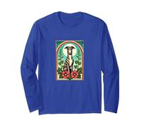 Art Nouveau Brindle Greyhound Illustration Long Sleeve T-Shirt, Adult Unisex, Royal Blue, Small