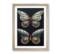 Art Nouveau Butterflies No.2 Framed Print | A3 Oak Framed Wall Art | Ready to Hang | Modern Nature Picture | Living Room Bedroom Lounge Office