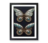 Art Nouveau Butterflies No.2 Framed Print for Living Room Bedroom Home Office Décor, Wall Art Picture Ready to Hang, Black A4 Frame (34 x 25 cm)