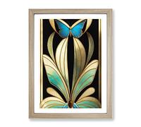 Art Nouveau Butterfly Framed Wall Art Print A4 Oak