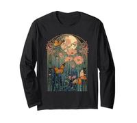 Art Nouveau Butterfly Garden Under The Moonlight Scene Long Sleeve T-Shirt