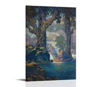 Art Nouveau Cascades Print by Maxfield Parrish - Wall Art with Waterfall And Forest Elements Painting On Canvas Wall Art Scroll Picture Print Living Room Walls Decor Homes Frame 08x12inch(20x30cm)