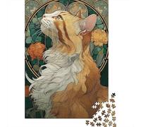 Art Nouveau Cat Portrait 1000 Piece Cardboard Tabby Cat Forest Art Puzzle for Adults Scratch-resistant Quiet Time Eco-friendly 70x50cm/1000pcs