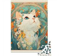 Art Nouveau Cat Portrait Jigsaw Puzzles Puzzles for Adults Kids. 1000 Pieces Impossible Challenge Toy Educational Game Home Decoration for Adults& Kids Age 14 Years Up 52x38cm/1000pcs