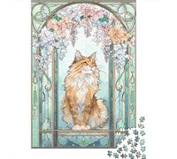 Art Nouveau Cat Stained Glass Jigsaw Puzzles Puzzles for Adults Kids. 1000 Pieces Impossible Challenge Toy Educational Game Home Decoration for Adults& Kids Age 14 Years Up 52x38cm/1000pcs
